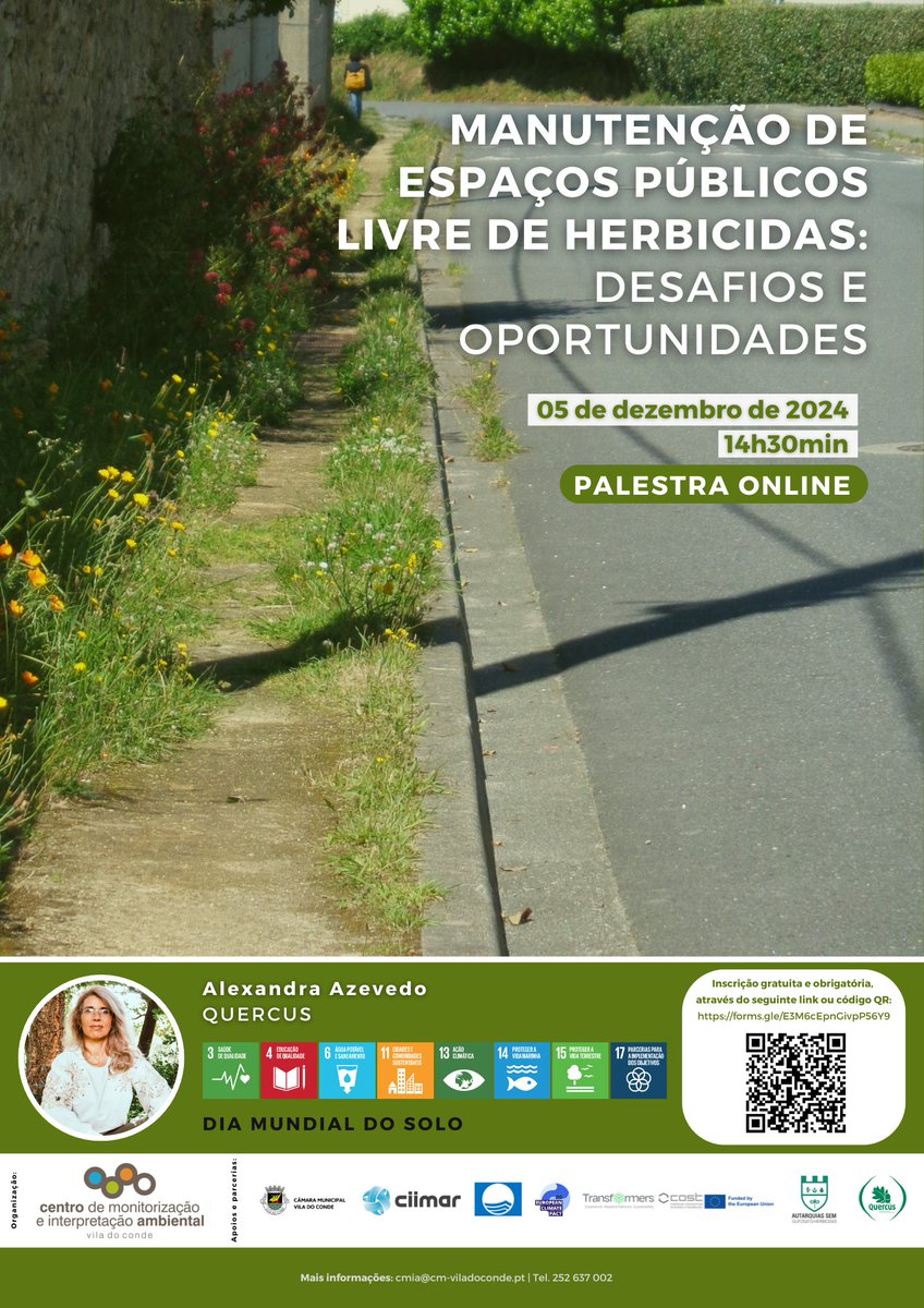 - Palestra Online «Manutenção de espaços públicos livre de Herbicidas: desafios e oportunidades»
- 05 de dezembro
- 14h30

- A inscrição é gratuita e obrigatória e deve ser feita em: forms.gle/E3M6cEpnGivpP5…
<a href="/CiimarUp/">CIIMAR-UP</a>