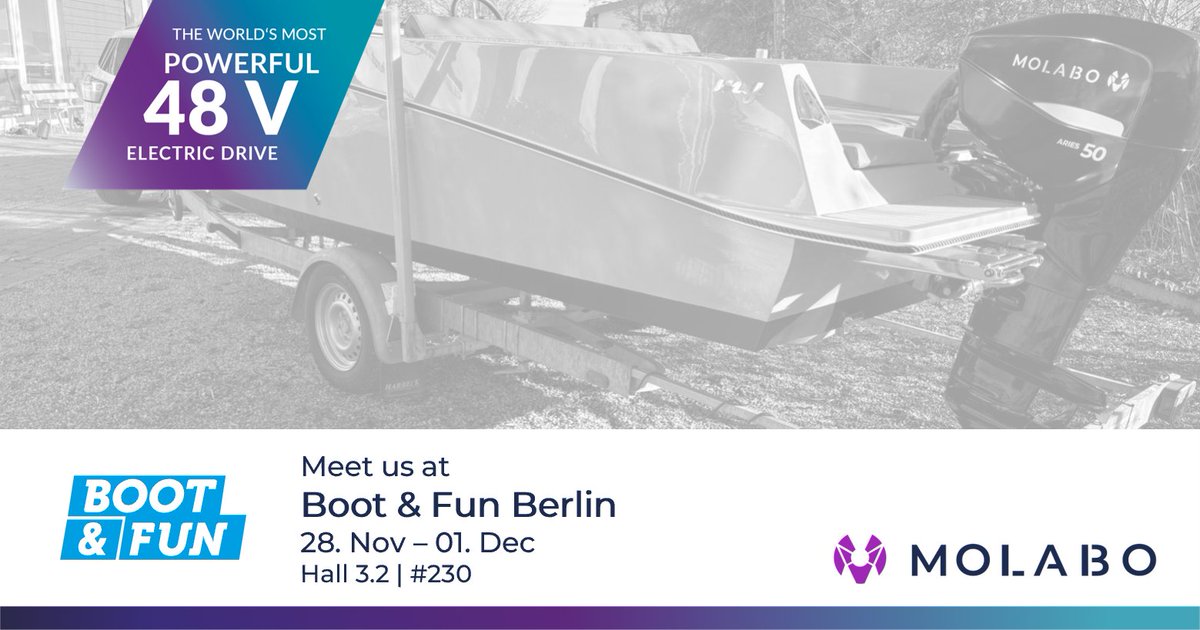 The countdown to BOOT &amp; FUN Berlin is on, and we’re bringing something special this year! 
In addition to showcasing our 𝗯𝗿𝗮𝗻𝗱-𝗻𝗲𝘄 25 𝗸𝗪 𝗱𝗿𝗶𝘃𝗲, we’re excited to present a true highlight: the first MY-Vento equipped with our ARIES R50 by MY-Electroboat GmbH.