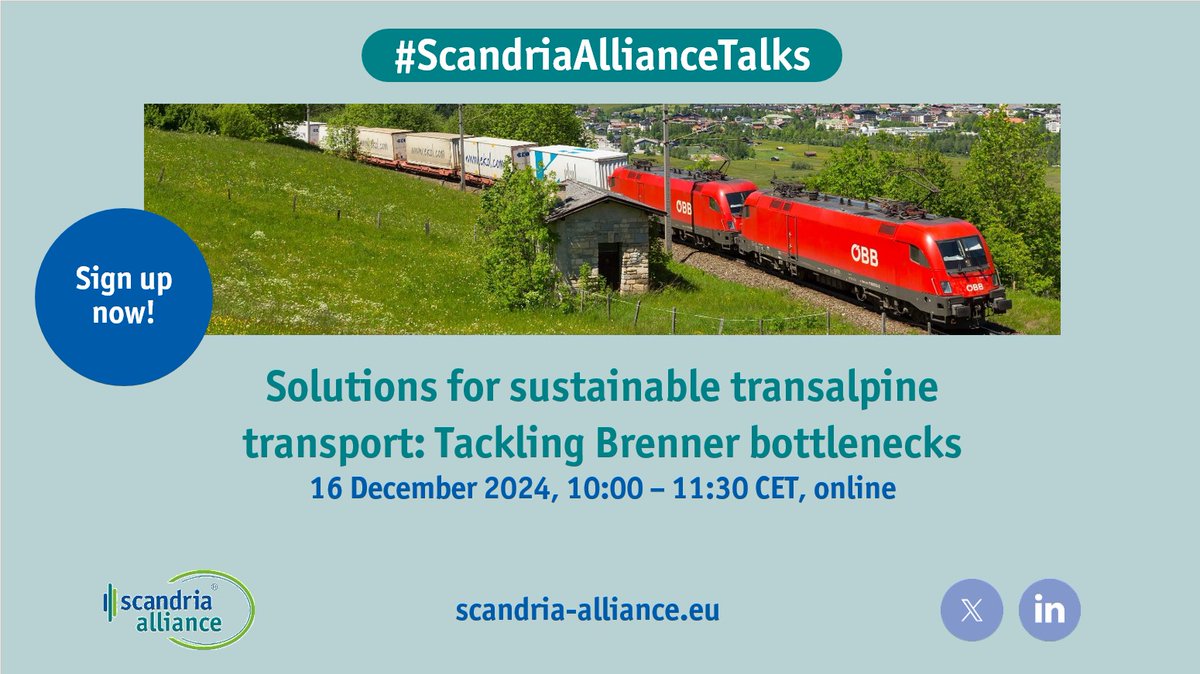 What is the current situation for #freight transport on the #Brenner Corridor?  Which solutions exist to make #transalpine freight transport future-proof and sustainable? Join us in the next edition of our #ScandriaAllianceTalks to find out!
Register here: scandria-alliance.eu/event/solution…