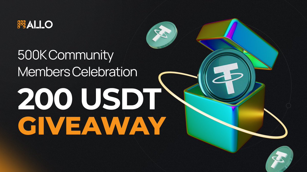 We're giving away 200 USDT to celebrate 500K community members across all socials.

Join the Allo Community on <a href="/Galxe/">Galxe</a> - app.galxe.com/quest/ALLO/GCP…

20 winners will get 10 USDT each. Complete the simple task to participate and stay tuned!