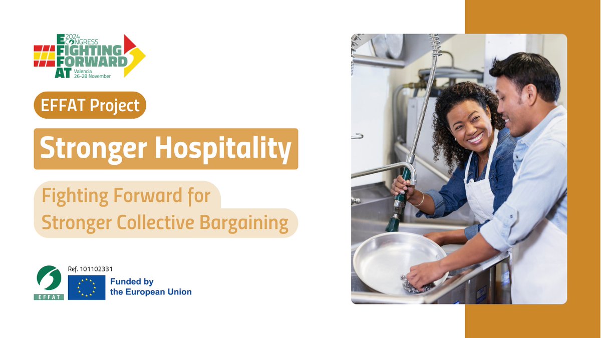 EFFAT_org's tweet photo. #FightingForward for Stronger Collective 
takes place today in Valencia on the eve of EFFAT #Congress 

Over 100 participants from 15 countries gathered to  tackle low pay & precarious work in hospitality. 

Looking forward to empowering workers, boosting unions, sharing best practices and creating a #StrongerHospitality