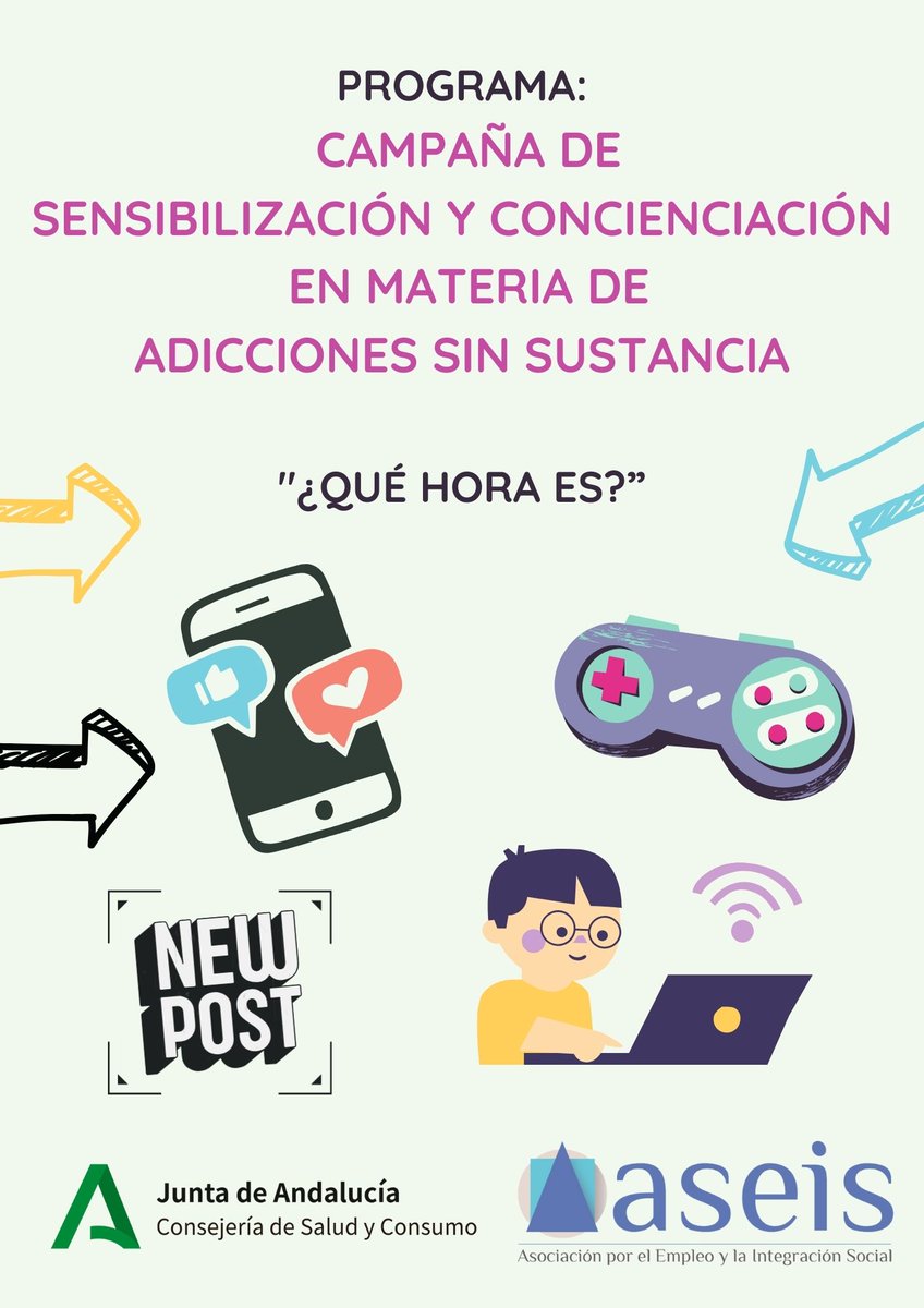 ASEISasociacion's tweet photo. ASEIS ha comenzado a realizar el Proyecto-Campaña de Sensibilización y Concienciación en Materia de #AdiccionesSinSustancia dirigido a menores y jóvenes de centros educativos de #Jaén subvencionado por la @saludand  de la @AndaluciaJunta . #juntossumamos #salud #bienestarsocial https://t.co/9I9qlpV3bj