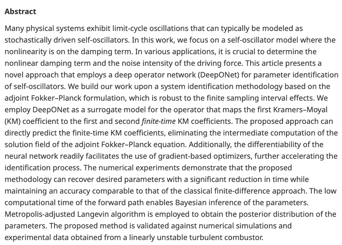 DCE_Journal's tweet image. Recently published:
A deep operator network for Bayesian parameter identification of self-oscillators
👉 bit.ly/3V8GkfG
By Tobias Sugandi (@ETH_en, @ETH), @dbayuadi1 & Nicolas Noiray
#machinelearning #Bayesianinference #operatorlearning #thermoacoustics