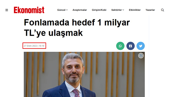 <a href="/fonbulucu/">fonbulucu</a> Kitle Fonlaması Mevzuatının daha birinci yılında ve ilk fonlamadan altı ay sonra 2022 Yılı 27 Ekim'de hedefimizi vermiştim. Birazcık geç kaldık affedin...

Artık KFS Ekosisteminde tek bir platform milyar liralık bir işlem hacmine ulaşmıştır.

Artık kurumlarımızın bu sistemin