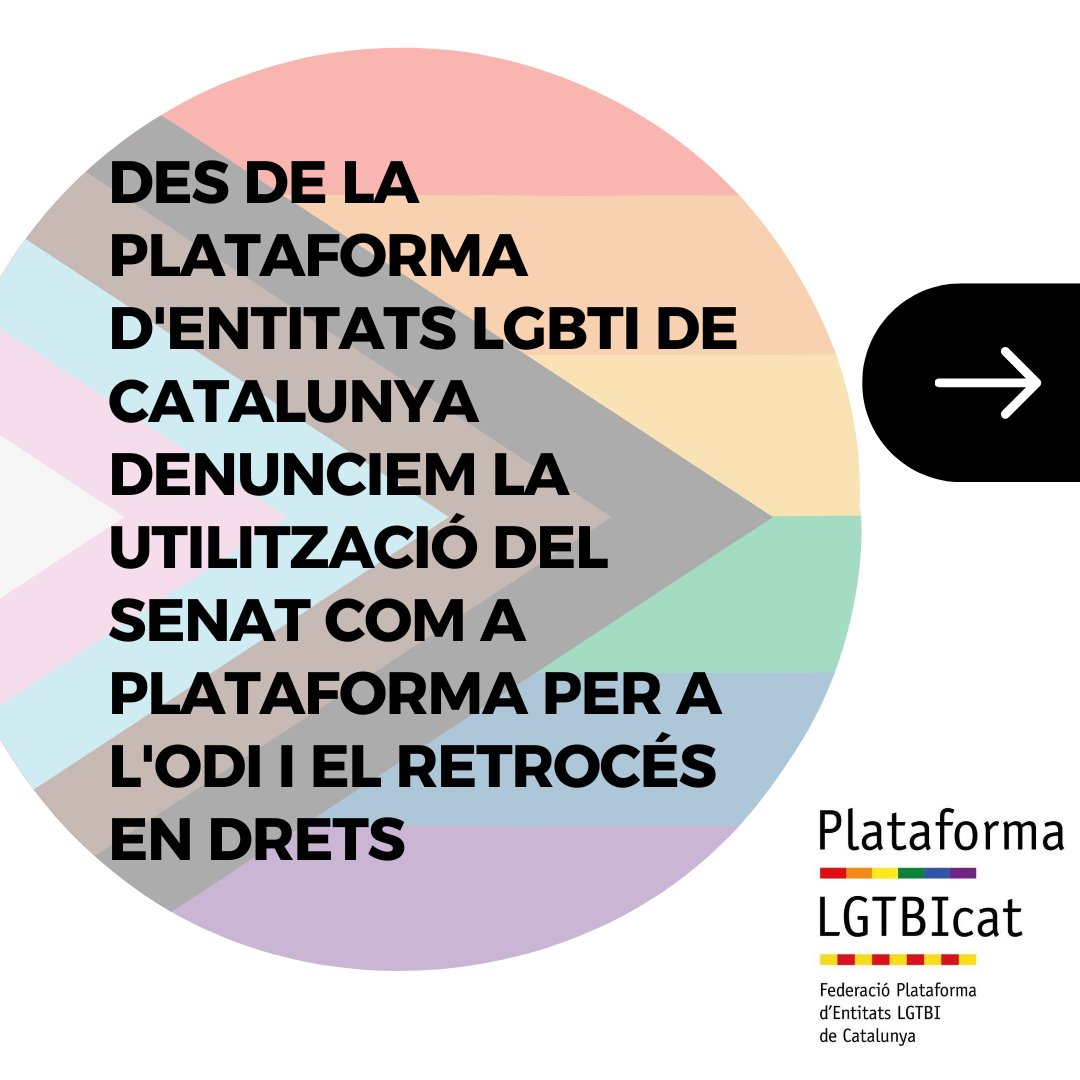 plataformalgbti's tweet photo. Des de La Plataforma d'Entitats LGBTI de Catalunya denunciem la utilització del Senat com a plataforma per a l'odi i el retrocés en drets. https://t.co/N9OlymXPsg