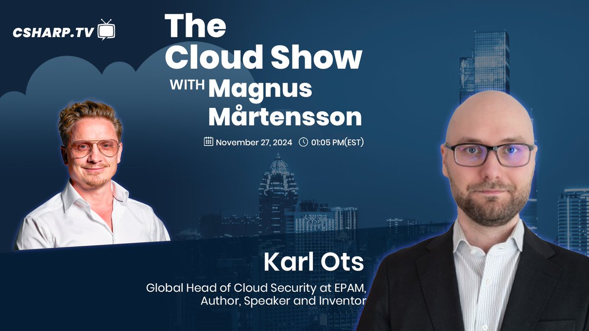 CSharpDotTV's tweet photo. Join us tomorrow at 01:05 PM (EST) for The Cloud Show with Magnus Mårtensson! Tune in as @noopman and @karlgots explore the latest trends in cloud technology. Don’t miss it!

📺 Live streaming at https://t.co/mCf88quCo1

#TheCloudShow #Cloud #CSharpTV #liveshow #CloudShow #CSharpCorner