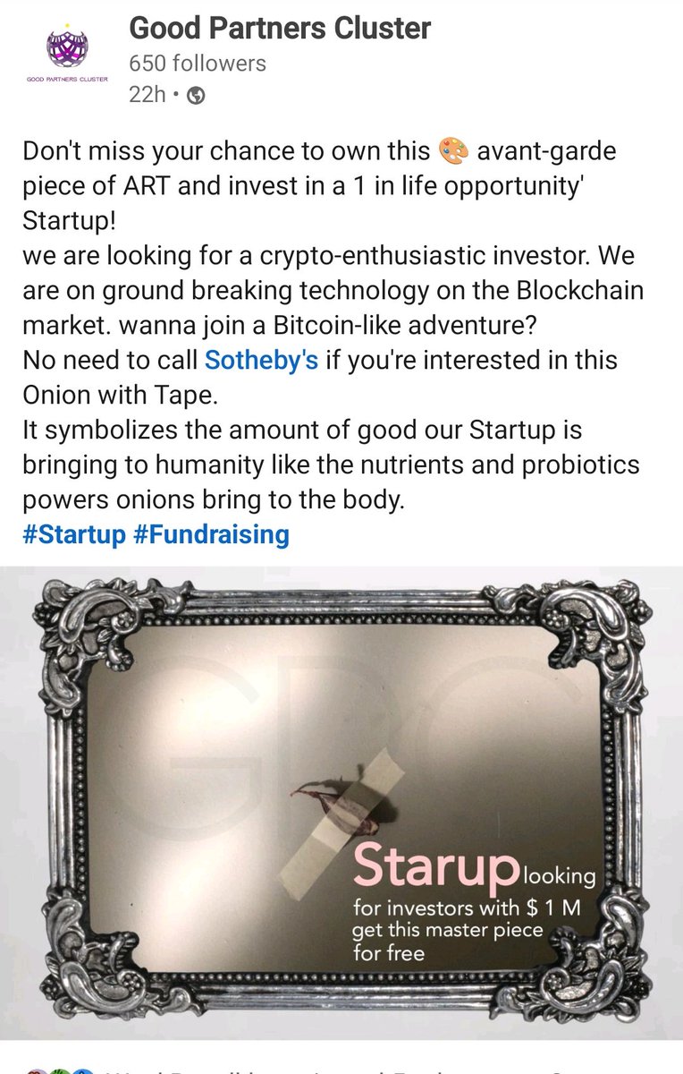 Janohm_Hewer's tweet photo. #onion with tape @justinsuntron add 🧅 to your 🍌 for only 1 million $ and get 10% equity in that African struggling 🐪 camel resistant startup. @Sothebys  if Justin don't react fast please find another buyer. https://t.co/LibYhT02ZI