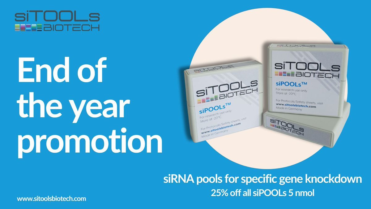 Don't miss out on our coming up end-of-the-year promotion. 25% off all siPOOLs 5 nmol! Request a quote here: buff.ly/3OjIu8y . *Promotion valid from Dec.1st to 15th.💙 #RNAi #siRNA