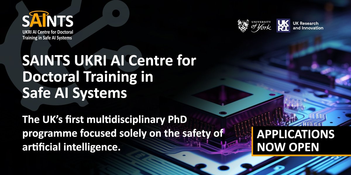 Jo Iacovides (@joiacovides) on Twitter photo Applications are now open for fully-funded #PhD positions at the UKRI AI Centre for Doctoral Training in Safe AI Systems (SAINTS) <a href="/UniOfYork/">University of York</a>: york.ac.uk/study/postgrad… To find out more, come along to the applicant webinar on 11th Dec 2024 (2pm): york-ac-uk.zoom.us/j/93041748526 #AISafety Applications are now open for fully-funded #PhD positions at the UKRI AI Centre for Doctoral Training in Safe AI Systems (SAINTS) <a href="/UniOfYork/">University of York</a>: york.ac.uk/study/postgrad… To find out more, come along to the applicant webinar on 11th Dec 2024 (2pm): york-ac-uk.zoom.us/j/93041748526 #AISafety