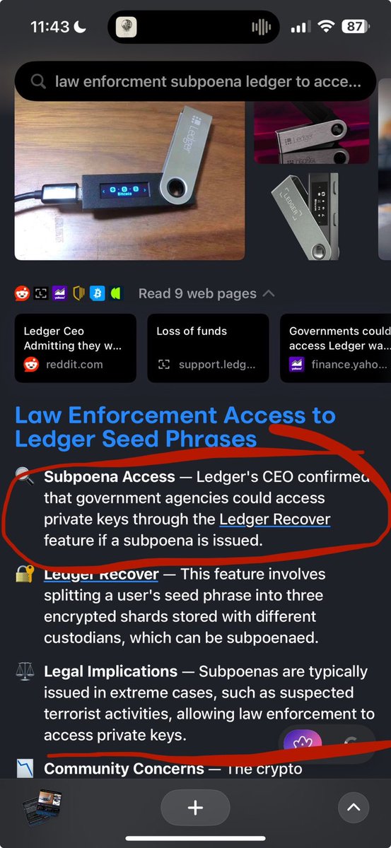 L4UR3N7's tweet image. 🚨 LEDGER EST DEVENU UNE ENTREPRISE DE MERDE A LA DÉRIVE. FUYEZ !

« Accès à l'assignation à comparaître - Le PDG de Ledger confirme que les agences gouvernementales pourraient accéder aux clés privées via la fonction Ledger Recover si une assignation à comparaître est émise. »…