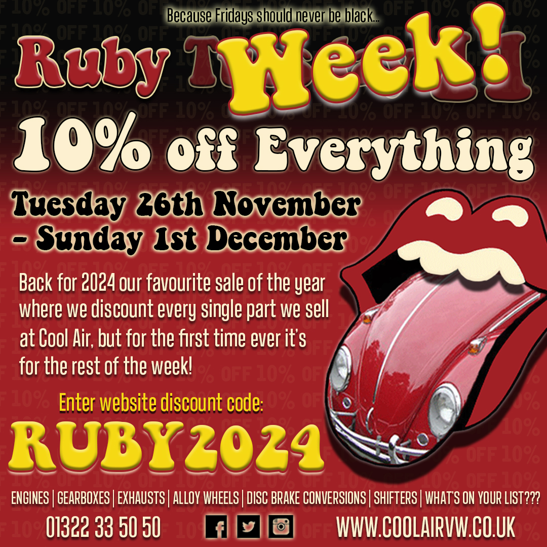 Ruby Tuesday Week! 10% off EVERYTHING we sell.
Back for the 11th year, our favourite annual sale where we discount every single part at Cool Air, but for the first time ever, it’s not just Tuesday, but the rest of the week!
Because Fridays should never be black...