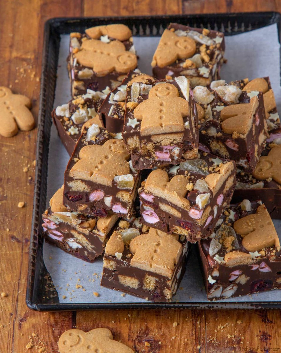 Gingerbread Rocky Road is an easy no bake festive treat! It’s a delicious combination of ginger biscuits, mini marshmallows and dried cranberries, coated in a tasty mixture of dark chocolate, butter and golden syrup. Get the recipe: buff.ly/3vuSaUt