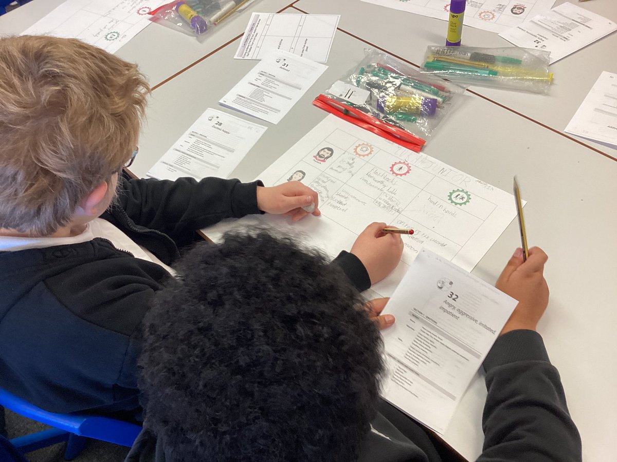 Year 6 are creating their ‘show not tell’ sentences using their <a href="/EmotionWorksCIC/">Emotion Works</a> cogs to explore the death of King Duncan #Macbeth #guilty #regret
