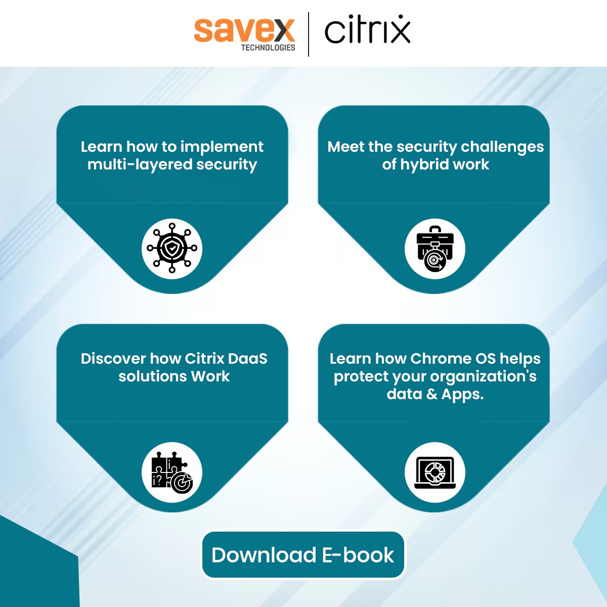 SavexTechnology's tweet image. Secure your hybrid workforce with Citrix DaaS and Chrome OS! 
Discover multi-layered security solutions to protect your data and apps while meeting hybrid work challenges seamlessly.

Download Now:- citrix.com/platform/citri…

#CitrixDaaS #ChromeOS #HybridWorkSecurity