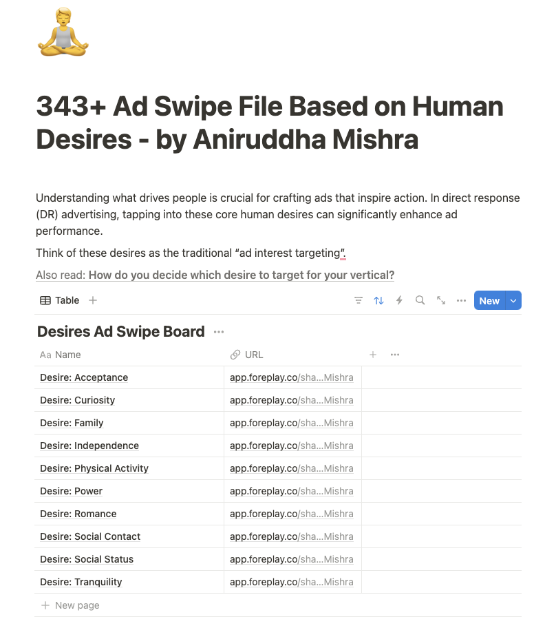 🪓 Great creatives don’t sell products—they fulfill desires.

Consider these 10 "𝗗𝗘𝗦𝗜𝗥𝗘𝗦" 
𝗮𝘀 "𝗧𝗔𝗥𝗚𝗘𝗧𝗜𝗡𝗚."

Get the swipe file now (24 hrs ONLY)
1. Like + Comment "DESIRE"
2. Retweet for instant access
3. Follow @AdsWithAni

Each "Desire" speaks to a specific