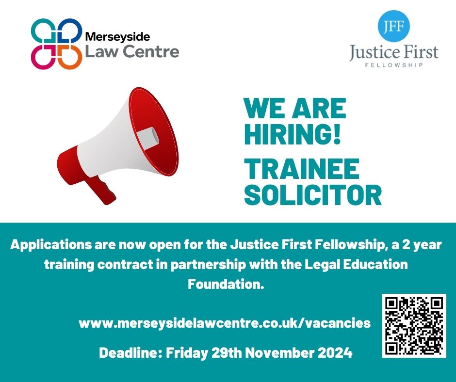 MerseyLawCentre's tweet photo. Only a few more days left to apply for our Justice First Fellowship. This is a fantastic opportunity for aspiring social welfare solicitors.
Vacancies | merseysidelawcentre
Please share with your legal networks 🙏
#justicefirstfellowship https://t.co/Ti9LdGGNG1