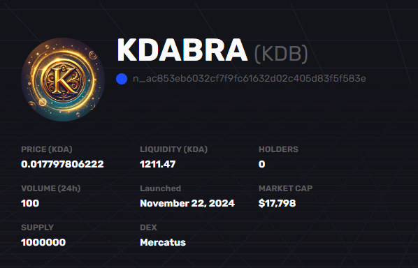MitsefX's tweet image. Update #4 The New Coin #KDABRA

17k+ Market Cap Growing! 👀🍿
The New Coin #KDABRA

I will continue slowly to dca every once in a while.
"No Fomo" - "No Stress"

$KDABRA - $KDB &amp;amp; On Mercatus.Works - $KDA
| Not Financial Advice |
| Do Your Own Research |