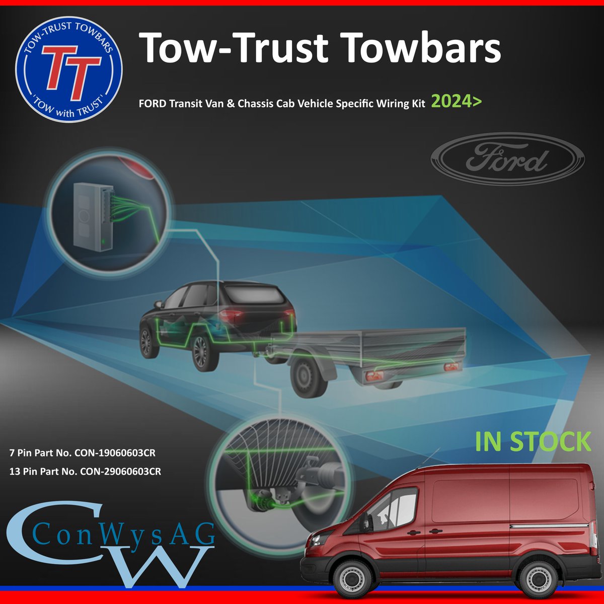 🚨 New Product Launch 🚨 

We Are Excited To Announce The Launch Of Our Vehicle Specific Wiring Kit Range For The Ford Transit Van &amp; Chassis Cab 2024> which is now in stock. 

#TTT #TowTrust #TowingTheNation #TowWithTrust #Camping #Touring  #Vanlife #Towbar #NewRelease #FORD