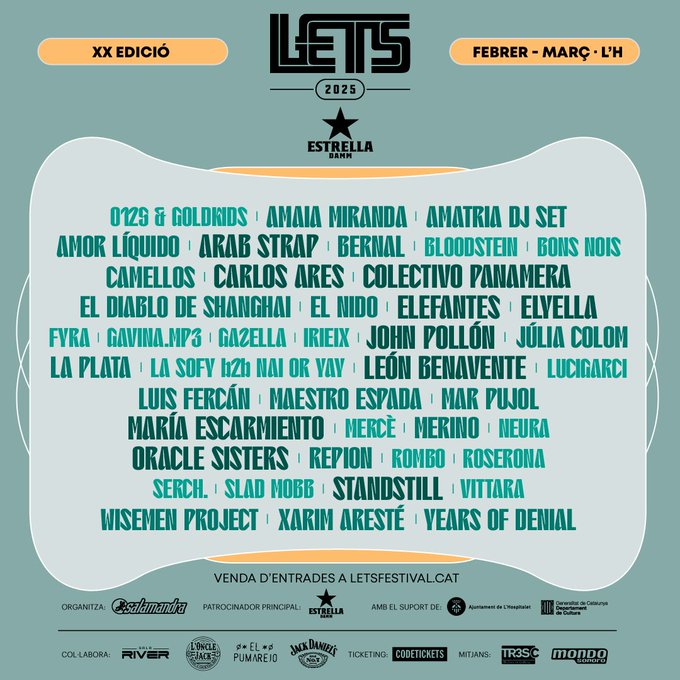Indie Lovers (@indieloversm) on Twitter photo El @LetsFestival anuncia cartell de 2025. Del 28 de febrer al 29 de març, 44 artistes a @sala_salamandra, <a href="/elpumarejo_LH/">El Pumarejo</a>, <a href="/salariver1/">salariver</a> y <a href="/onclejack2/">L'Oncle Jack</a>: @LEONBENAVENTE, <a href="/ArabStrapBand/">Arab Strap</a>, <a href="/standstill_bcn/">standstill</a>, <a href="/eldiablodeshaaa/">el diablo de shanghai</a>, <a href="/julia_colom_/">júliacolom</a>, <a href="/romboband/">Rombo</a>, #LaPLata, <a href="/amorliquidx/">Amor Líquido</a>, #MarPujol... El @LetsFestival anuncia cartell de 2025. Del 28 de febrer al 29 de març, 44 artistes a @sala_salamandra, <a href="/elpumarejo_LH/">El Pumarejo</a>, <a href="/salariver1/">salariver</a> y <a href="/onclejack2/">L'Oncle Jack</a>: @LEONBENAVENTE, <a href="/ArabStrapBand/">Arab Strap</a>, <a href="/standstill_bcn/">standstill</a>, <a href="/eldiablodeshaaa/">el diablo de shanghai</a>, <a href="/julia_colom_/">júliacolom</a>, <a href="/romboband/">Rombo</a>, #LaPLata, <a href="/amorliquidx/">Amor Líquido</a>, #MarPujol...
