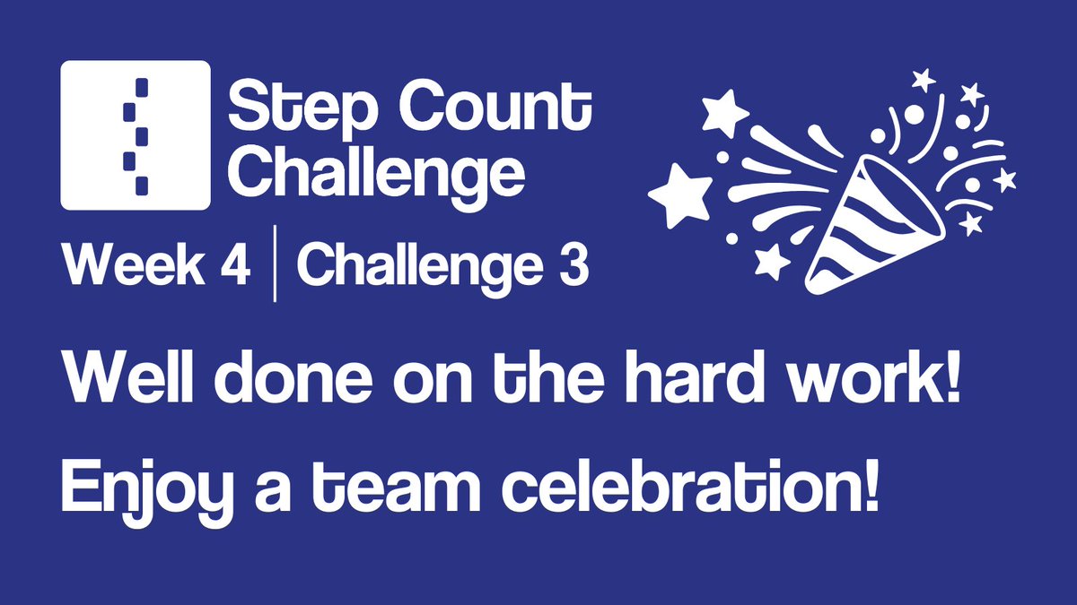 The finish line is nearly here! 🏁

Our third and final mini challenge this week is for you to enjoy a celebration with your team. Get together for a lunchtime stroll and a cuppa, and reflect on the positive changes you've made 🎉