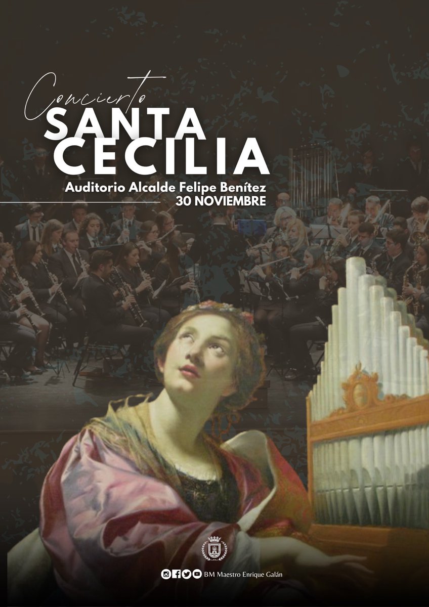 El próximo sábado, como es habitual, ofreceremos un concierto en el Auditorio Municipal Alcalde Felipe Benítez, en honor a 𝐒𝐚𝐧𝐭𝐚 𝐂𝐞𝐜𝐢𝐥𝐢𝐚.

🕒20:00h
🎟️La entrada es totalmente gratuita. 

¡No os lo perdáis! 🙌🏼

📲#SuenaEG | @RotaAyto