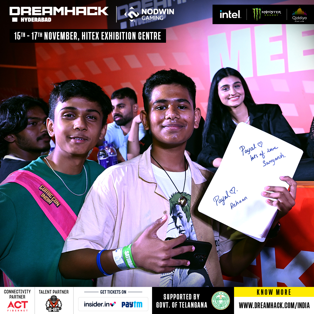 NodwinGaming's tweet photo. Whether on stage, online, or in the crowd, our creators turned DreamHack X Hyderabad Comic Con 2024 into something truly amazing. 🙌💥
#DigitalFest #DreamHackHyderabad #Creator https://t.co/oaY7ZKWhXZ