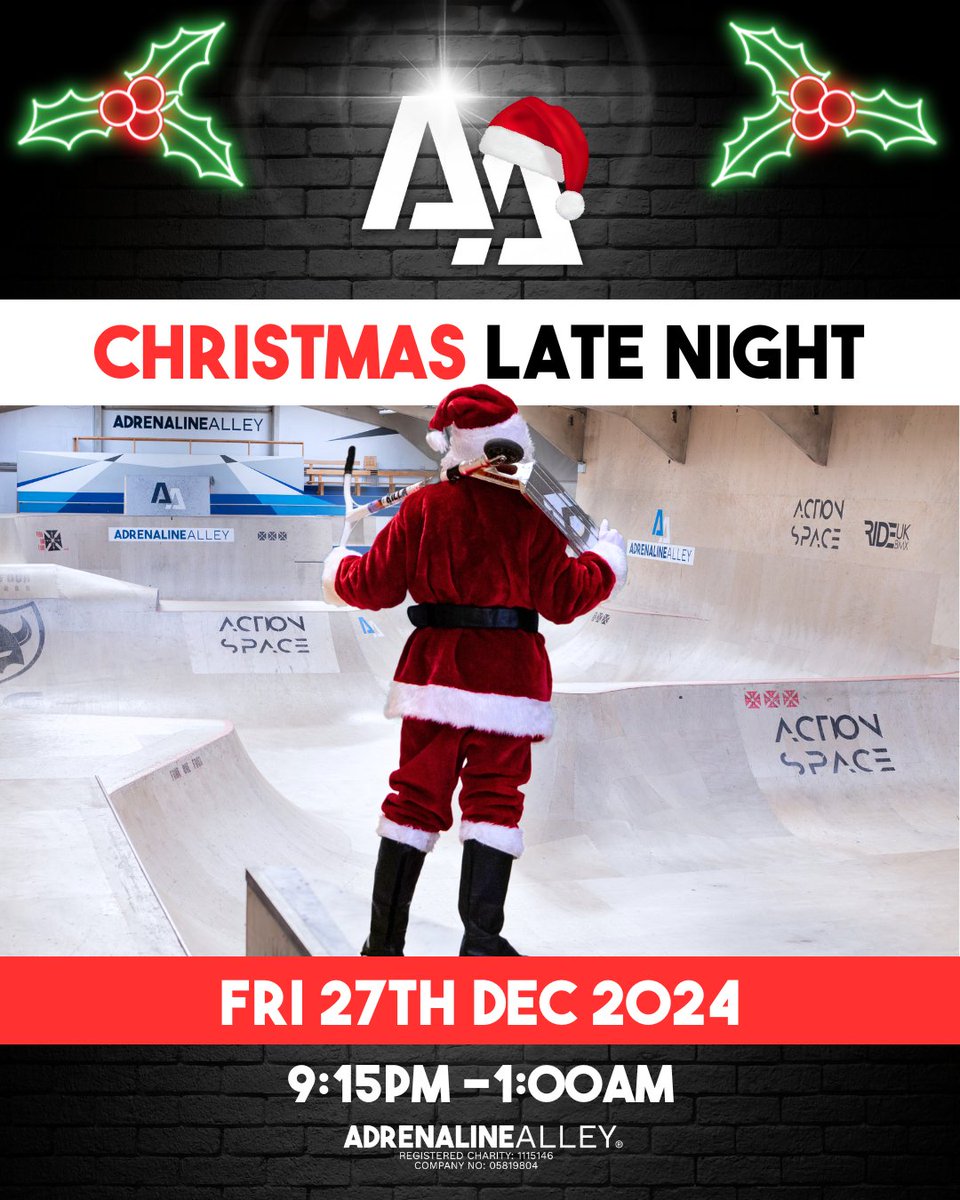 Don't miss out on our XMAS LATE NIGHT this year!
Work off those mince pies by shredding deep into the night, all wheels welcome!
BOOK HERE: adrenalinealley.co.uk/event/458/chri…