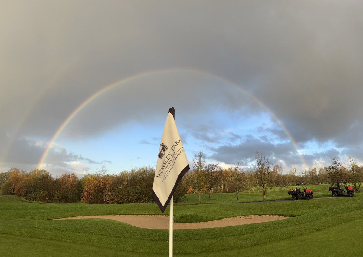TangerinePaul's tweet photo. Work rainbows… Nature’s way of saying you’re about to get wet…. 

#greenkeeper #golfcourse #rainbow #nature #marriottgolf https://t.co/5eS7Z1xQrO
