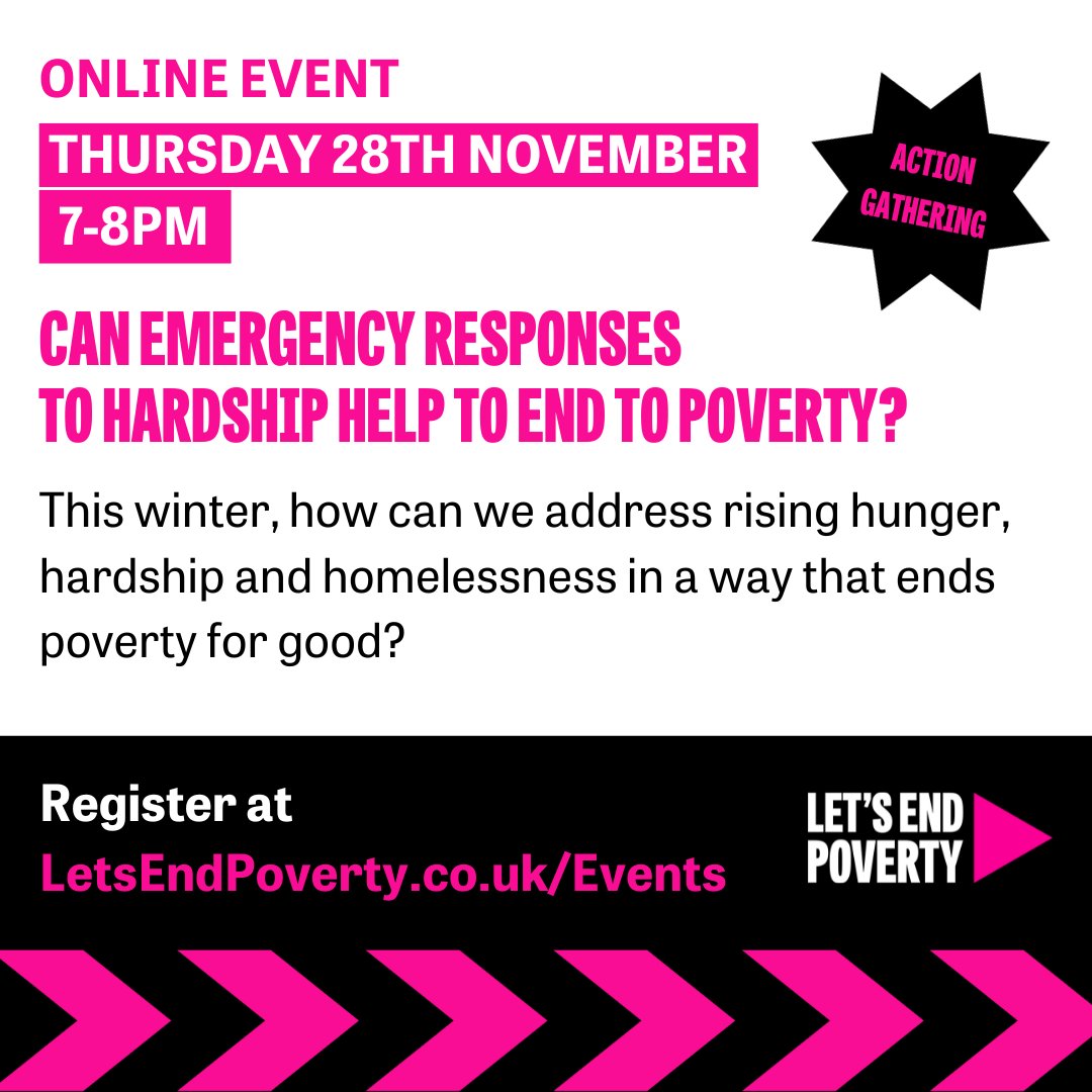 There's still time to register for this week's Action Gathering. We'll be exploring whether emergency responses to hardship can help to end poverty for good. Listen to our panel discussion and share your thoughts. Register at: letsendpoverty.co.uk/latest/events/…
#LetsEndPoverty