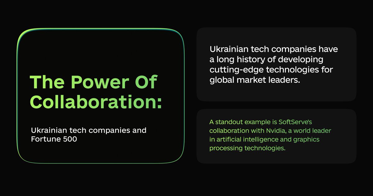codeuaofficial's tweet photo. Ukrainian tech specialists are a driving force in the global tech industry, making impactful contributions across various sectors.

One standout example is SoftServe collaboration with NVIDIA , a Fortune 500 leader in artificial intelligence and graphics technology.

Read more👇🏻 https://t.co/4qN80rCAgq