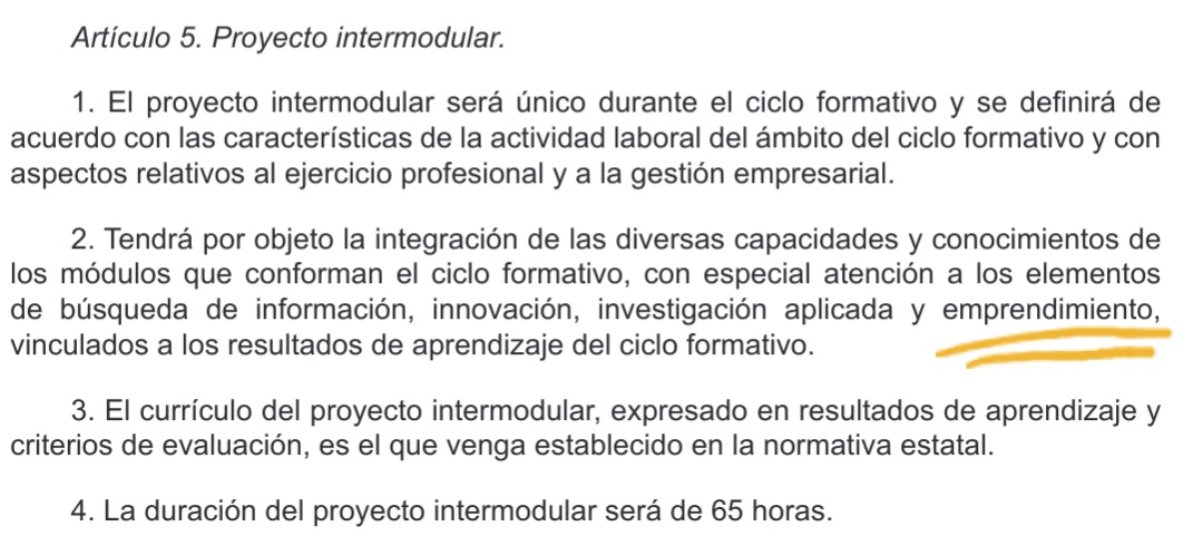 Malos tiempos para el emprendimiento <a href="/educacyl/">Educación JCyL</a> <a href="/SMAF12360/">Agustín F. Sigüenza</a> tras la publicación de los 2 Decretos de currículo de ciclos formativos medios y superiores, con la reducción a 68h del módulo de IPE II y no atribución de competencia a FOL en el módulo de Proyecto intermodular ¿por qué?