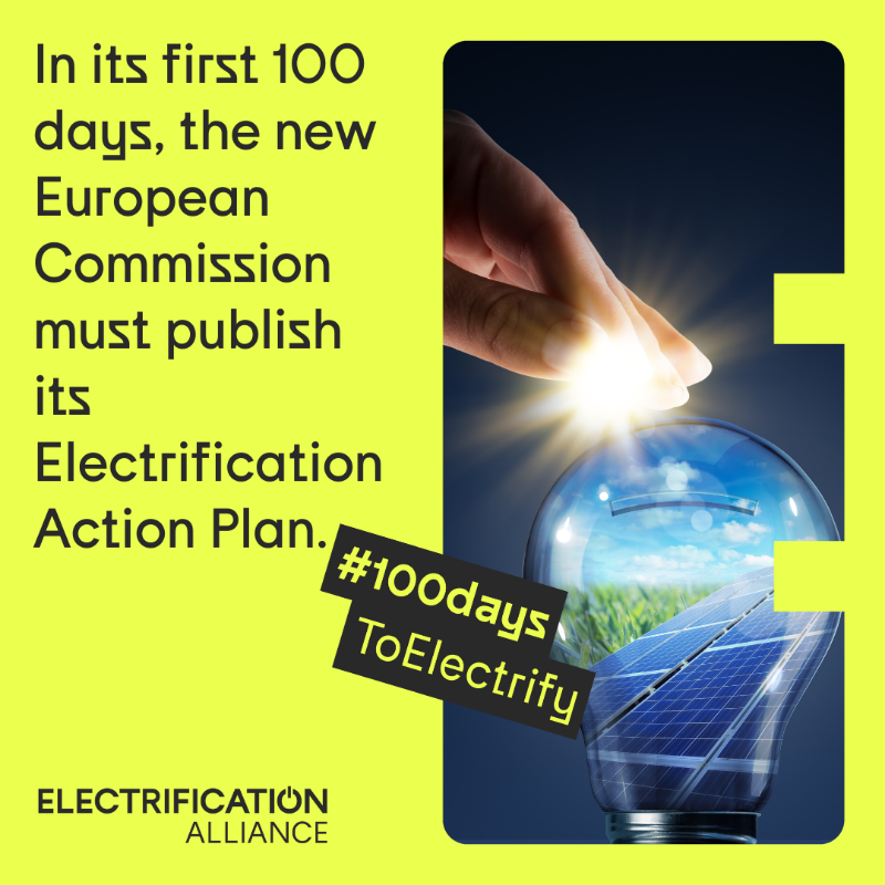 Elec_All's tweet photo. We call on the @EU_Commission to include a national #Electrification indicator in the #NECPs & commit to publishing it Electrification Action Plan within its first 💯days!
This is crucial to deliver the EU's climate targets 🎯
Join our #100daysToElectrify call 👇