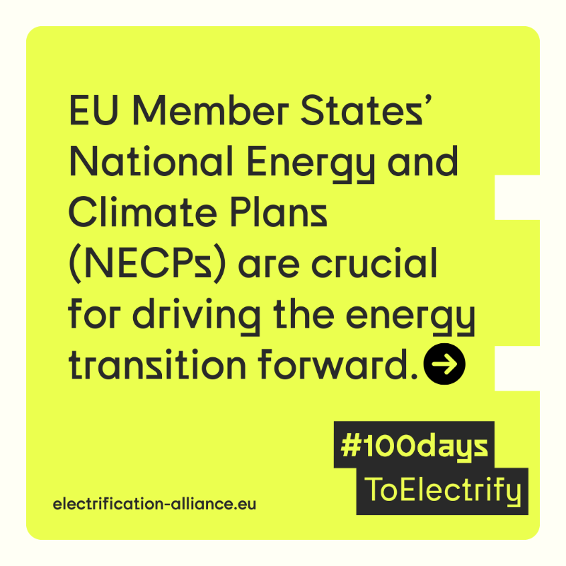 Elec_All's tweet photo. We call on the @EU_Commission to include a national #Electrification indicator in the #NECPs & commit to publishing it Electrification Action Plan within its first 💯days!
This is crucial to deliver the EU's climate targets 🎯
Join our #100daysToElectrify call 👇