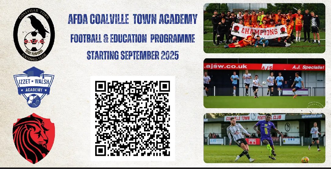 Coalville Town Youth FC (@7sraven) on Twitter photo Please share any 16-18yr olds looking for a football and education programme in Coalville get in touch link through the QR code <a href="/TheNewbridgeSch/">The Newbridge School</a> <a href="/NWLSSP/">NWLSSP</a> <a href="/CastleRockSch/">The Castle Rock School</a> <a href="/CoalvilleCANCBS/">Coalville C.A.N</a> <a href="/leicsfa/">Leicestershire FA</a> Please share any 16-18yr olds looking for a football and education programme in Coalville get in touch link through the QR code <a href="/TheNewbridgeSch/">The Newbridge School</a> <a href="/NWLSSP/">NWLSSP</a> <a href="/CastleRockSch/">The Castle Rock School</a> <a href="/CoalvilleCANCBS/">Coalville C.A.N</a> <a href="/leicsfa/">Leicestershire FA</a>