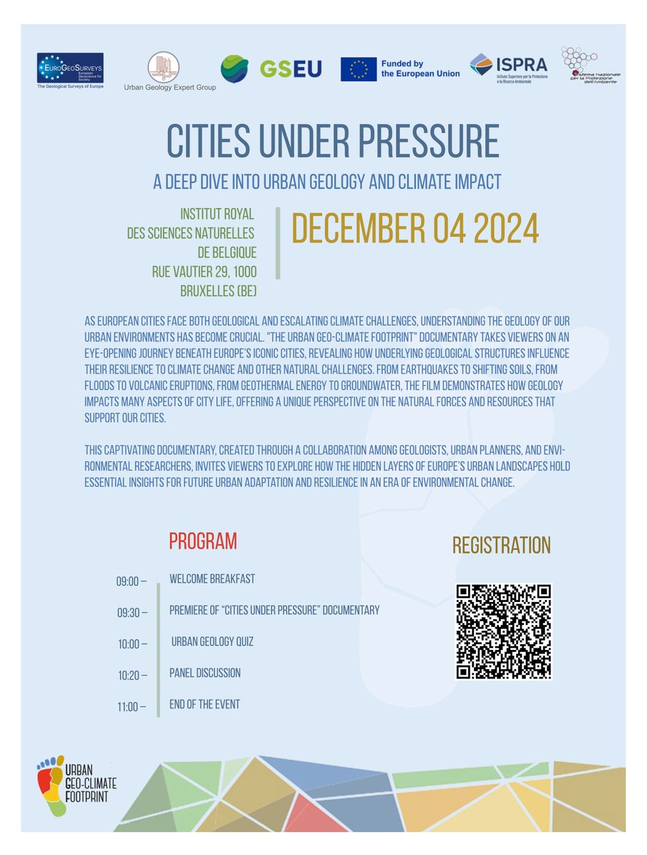 EuroGeoSurveys (@eurogeosurveys) on Twitter photo 📢 Only a few days left! Join us 4th Dec at <a href="/nat_sciences_be/">Institute of Natural Sciences Belgium</a> in #Brussels, to explore how urban geology shapes cities' resilience🌍
🎬 Exclusive documentary premiere
🧠 Interactive quiz
🎤 Expert panel
🚨 Register now: eurogeosurveys.org/event/cities-u…
#ClimateChange #EGSUrbanGeology 📢 Only a few days left! Join us 4th Dec at <a href="/nat_sciences_be/">Institute of Natural Sciences Belgium</a> in #Brussels, to explore how urban geology shapes cities' resilience🌍
🎬 Exclusive documentary premiere
🧠 Interactive quiz
🎤 Expert panel
🚨 Register now: eurogeosurveys.org/event/cities-u…
#ClimateChange #EGSUrbanGeology