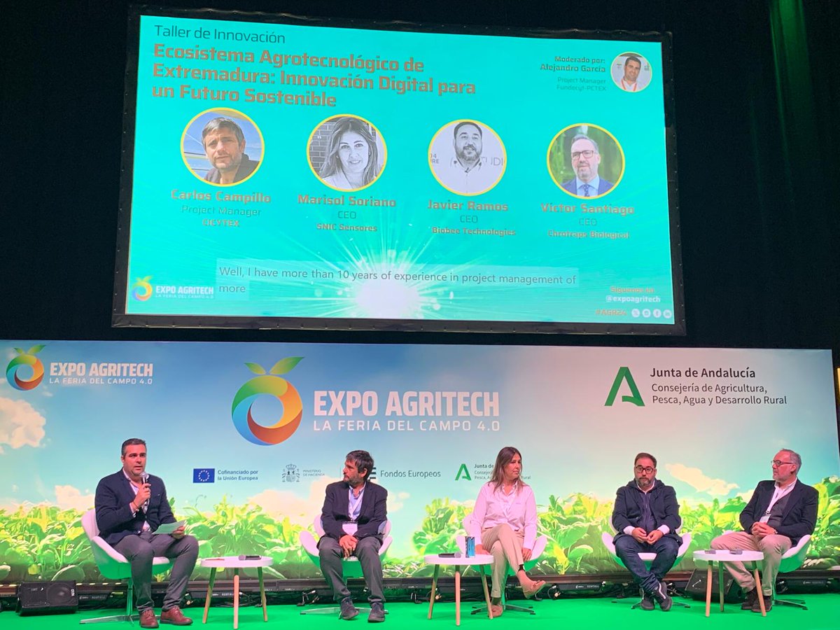FundecytPCTEX's tweet photo. Promovemos la presencia de la excelencia en I+D de Extremadura en @ExpoAgritech, la Gran Feria del Campo 4.0, que se celebra en @Fycma, #Málaga. 

Moderamos  el Taller de Innovación del Ecosistema Agrotecnológico extremeño, con @CICYTEX, y tres empresas tecnológicas extremeñas. https://t.co/cBVt1o4nG8