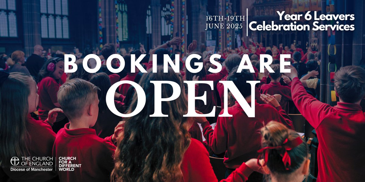 Manchester DBE (@dbemanchester) on Twitter photo 🎉ANNOUNCEMENT🎉 Bookings are OPEN! Join us for one of our Year 6 leavers services. Limited spaces are available. Book now to secure your spot! Dates: 16-19 June 2025 at <a href="/ManCathedral/">Manchester Cathedral</a>. School leaders check your emails! 😀 <a href="/DioManchester/">Diocese of Manchester</a> 🎉ANNOUNCEMENT🎉 Bookings are OPEN! Join us for one of our Year 6 leavers services. Limited spaces are available. Book now to secure your spot! Dates: 16-19 June 2025 at <a href="/ManCathedral/">Manchester Cathedral</a>. School leaders check your emails! 😀 <a href="/DioManchester/">Diocese of Manchester</a>