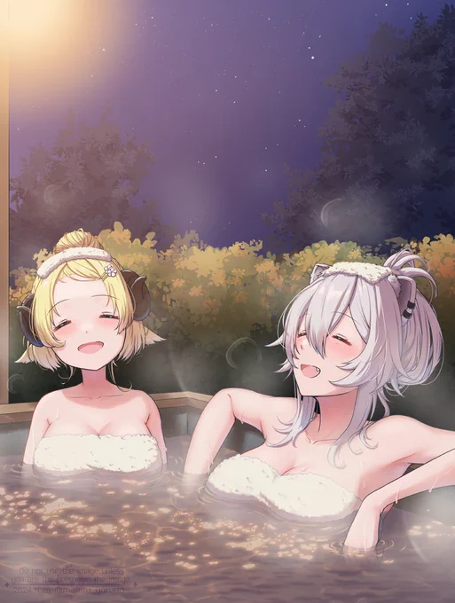 のんびりお風呂な ししわた#いい風呂の日 #つのまきあーと #ししらーと 