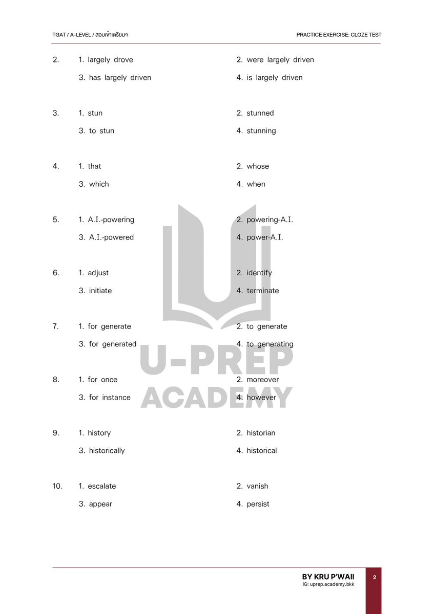 แจก! แนวข้อสอบ Text Completion (เติมคำ) สำหรับเตรียมสอบ #TGAT นะครับ ซึ่งคล้ายกับ #ข้อสอบเข้าเตรียมอุดม ด้วย ลองทำกันนนน เดี๋ยวลงเฉลยให้ใน thread ครับ ❤️

#TCAS #TCAS68 #dek68 #TGAT1 #ALevel #ALevel68 #AlevelEng #TU88 #TU89