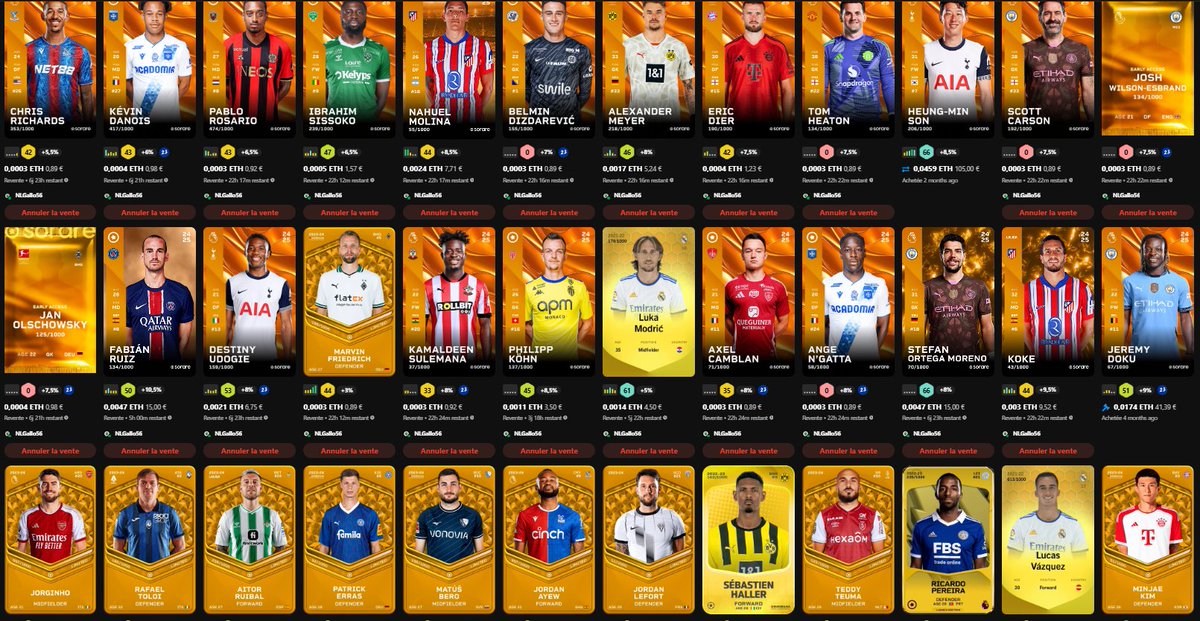 Il me reste encore quelques cartes sympa (469 😂) en vente 🙂

Vente en cash ou en trade 120% de la valo de ma carte (carte vendable et attractive uniquement acceptée).

Merci pour le partage ❤️ #sorare