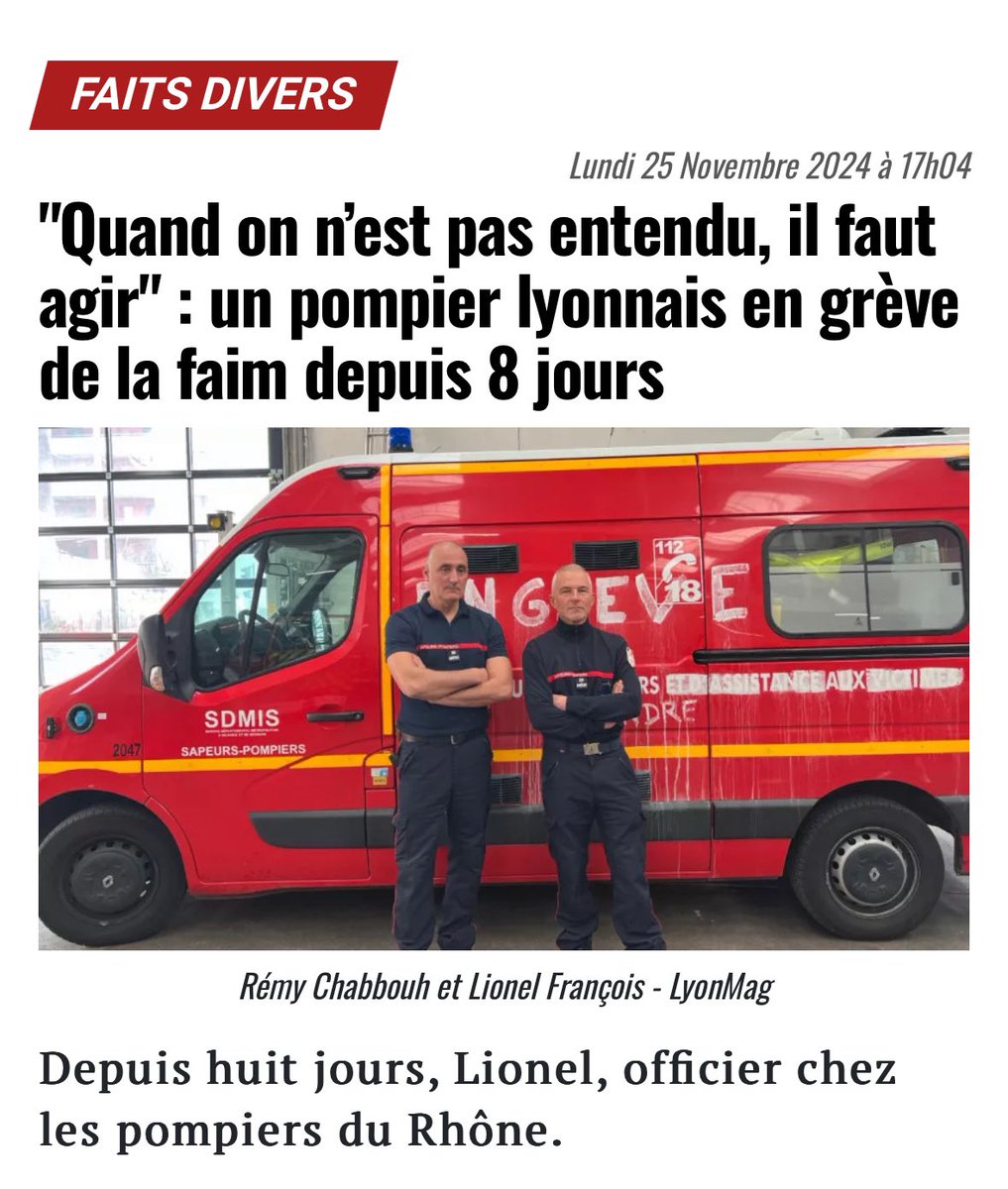 Tiffany_Joncour's tweet image. Soutien total à Lionel François, pompier en grève de la faim depuis 9 jours pour dénoncer les conditions de travail au #SDMIS du Rhône. 🔥

@BrunoBernard, il serait peut-être temps d’entendre les demandes légitimes des pompiers rhodaniens ! 🚒#SoutienPompiers #Rhône