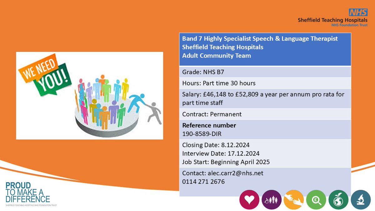 One of our amazing colleagues is retiring after many happy years in Sheffield community SLT. jobs.nhs.uk/candidate/joba…

This post will lead on the care homes and the exciting Enhanced Health in care Homes project, get in touch with Alec for more info <a href="/RCSLT/">RCSLT 💙</a>