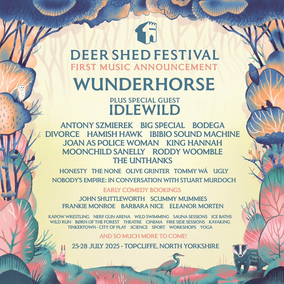 FIRST ANNOUNCEMENT for #DeerShed2025💥

The wait is over Deer Shedders! Here’s the first wave of bands joining us at Baldersby Park🧡
 
We are SUPER excited to announce <a href="/wunderhorse/">Wunderhorse</a> as our Friday night headliner, plus special guests <a href="/IdlewildtheBand/">Idlewild</a> – and so much more! 🌟