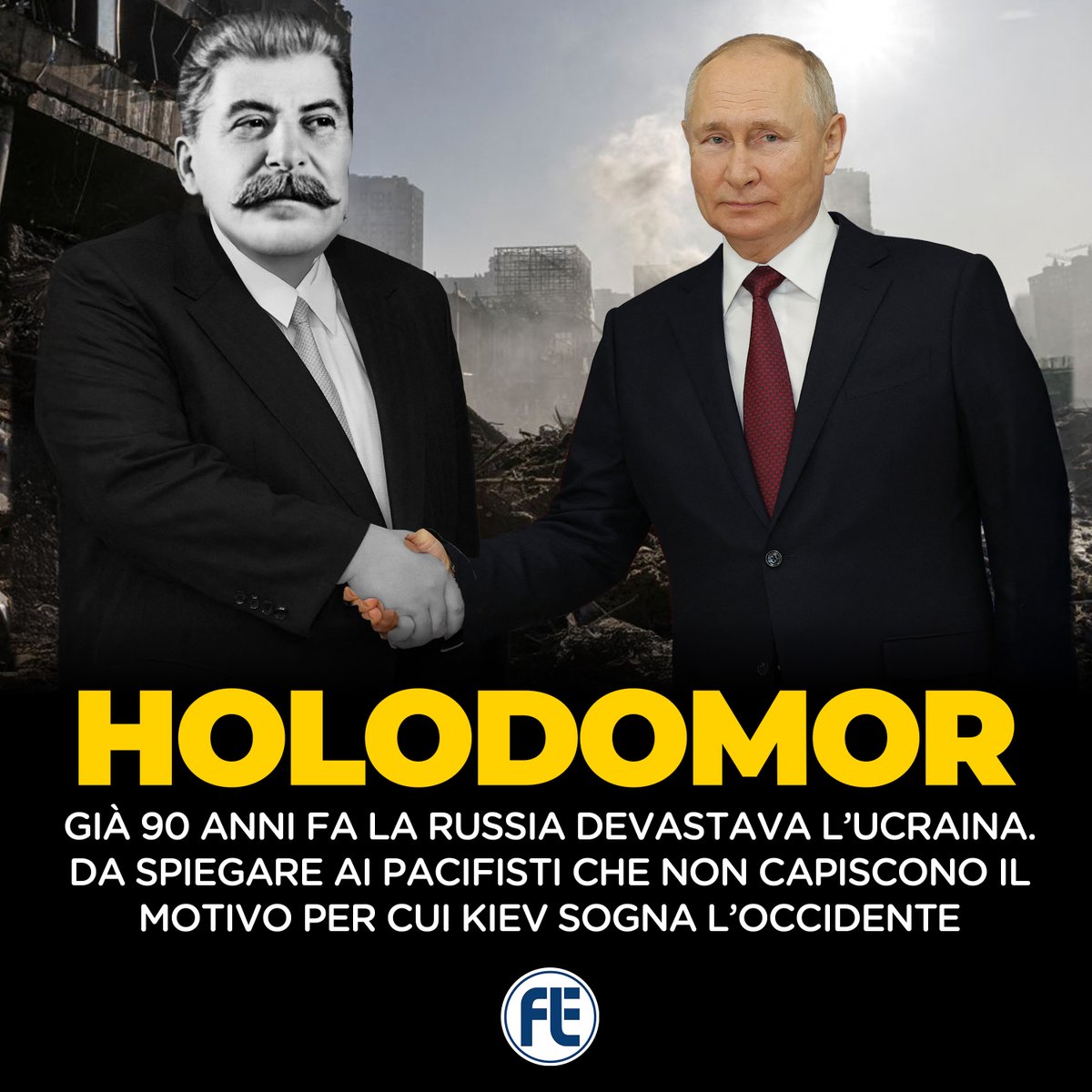 Tra il 1932 e il '33 si stima che siano state 3,5 mln le vittime ucraine provocate dall'#Holodomor, carestia sovietica oggi riconosciuta dall'UE come genocidio.
Spiegatelo ai pacifisti: l'Ucraina sogna l'Occidente perché sa di cosa sono capaci i regimi illiberali
#SlavaUkraïni 🇺🇦