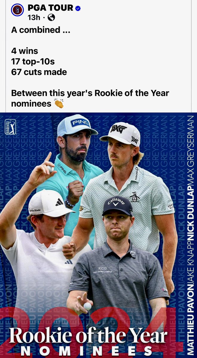 Could not be more proud of my guy Matthieu Pavon being selected as a finalist for PGA Tour Rookie of the Year!!!  Well deserved, and an amazing season no matter how this turns out.  Excited to see what 2025 brings.