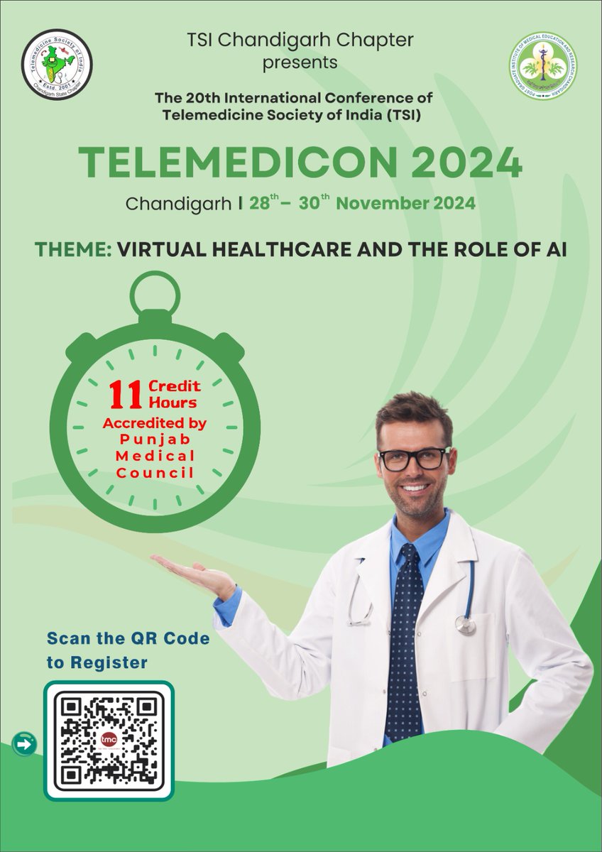 Maximize your learning at Telemedicon 2024 with 11 CME credit hours! 

Earn credits while expanding your knowledge in the latest healthcare innovations!

Plus don't miss our dedicated workshops on AI, Digital Nursing, Tele-ICU and AYUSH!

🔗 Register here: lnkd.in/g6pec2xU