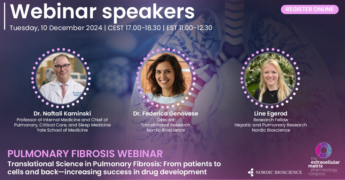 Speaker spotlight and agenda for the upcoming pulmonary webinar (Dec 10)!

📝Register for free and read more: nordic-bioscience.webinargeek.com/ecm-pharmacolo…

#pulmonary #webinar #COPD #drugdevelopment #ECM
