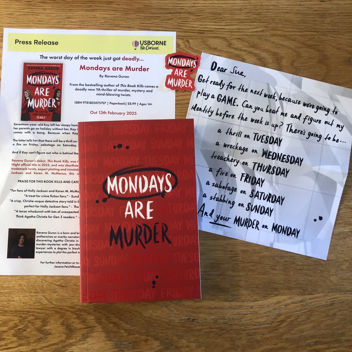 Sue Wallman (@suewallman) on Twitter photo Thrilled to have been sent #MondaysAreMurder by <a href="/RavenaGuron/">Ravena Guron</a>. I’ve been waiting for this YA thriller ever since I heard you talk about it Ravena! Thank you <a href="/Usborne/">Usborne Publishing</a> Thrilled to have been sent #MondaysAreMurder by <a href="/RavenaGuron/">Ravena Guron</a>. I’ve been waiting for this YA thriller ever since I heard you talk about it Ravena! Thank you <a href="/Usborne/">Usborne Publishing</a>
