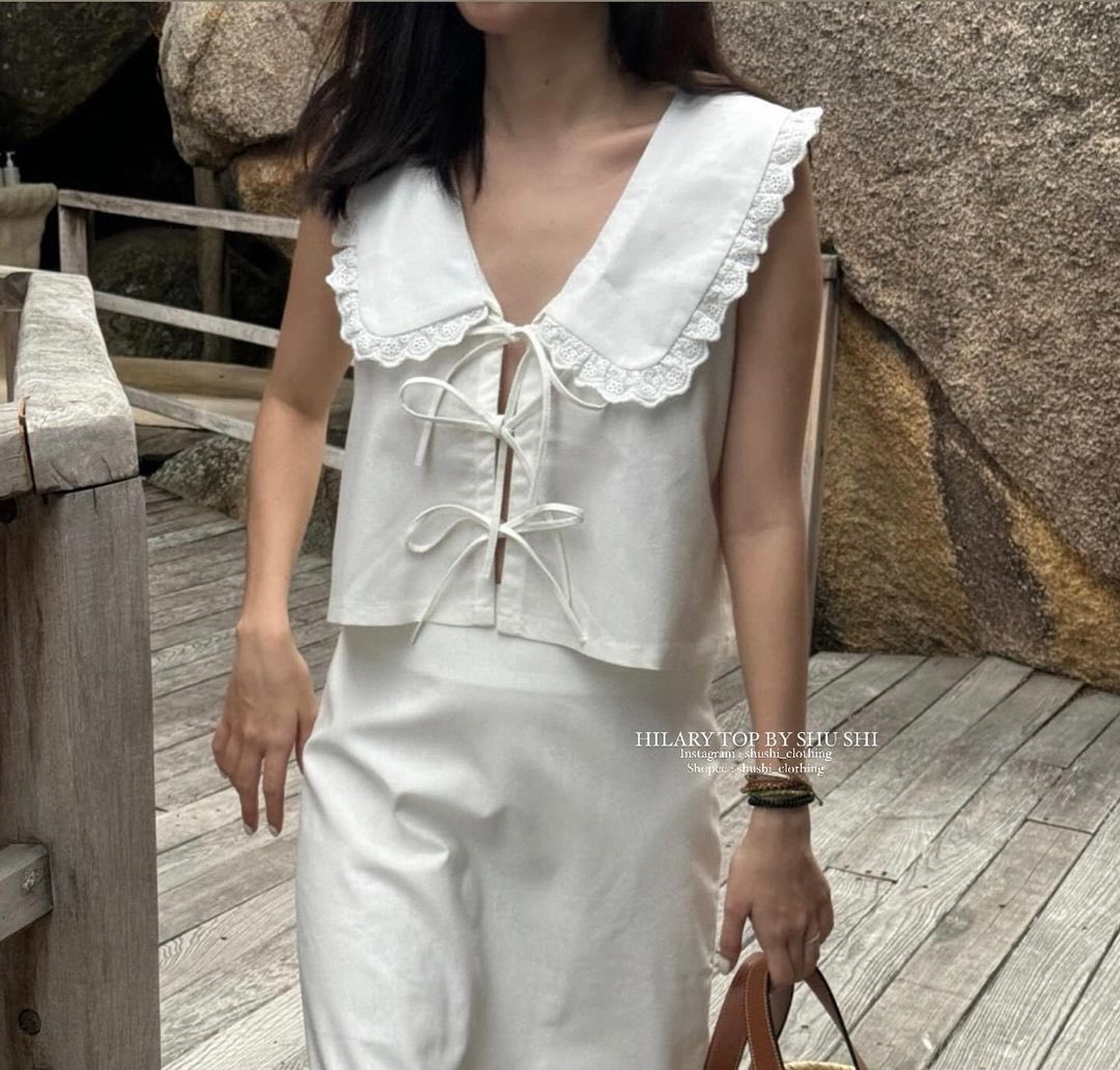 ｡⋆୨୧˚ แบรนด์ shu shi ทรงสวยตัดเย็บดีมากเรียบๆมีดีเทลเล็กๆน่ารักใส่ไปคาเฟ่ทะเลสวยสุบๆ 🧺🌼🦢🌴