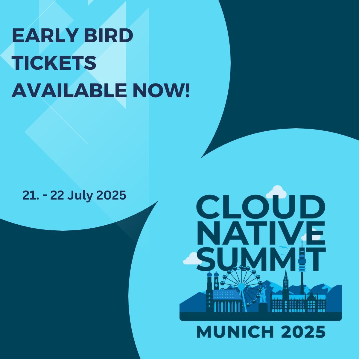 📢 Tickets are available now! 📢

🎫 Grab your early bird ticket for the Cloud Native Summit Munich 2025 today! 
 We can't wait to see you in Munich this July! 🎊

📎 cnsmunich.de

 #cnsmunich #cloudnative #opensource #community #earlybird
